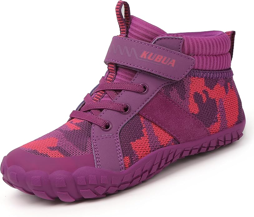 KUBUA Kids High Top Barefoot Shoes Boys Girls Minimalist Sneakers Lightweight Comfort Zero Drop Shoes Toddler Little Big Kid