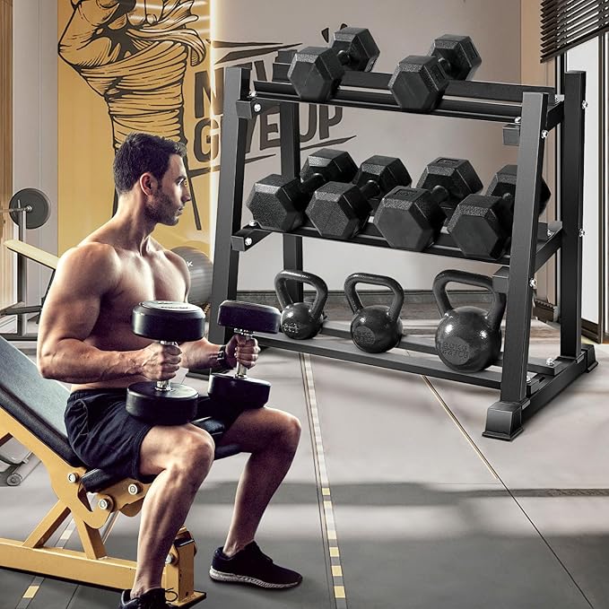 Dumbbell Rack, Bongkim Dumbbell Set with Rack Stand, Dumbbells Weights Rack for Home Gym, Weight Rack for Dumbbells, Kettlebells, and Weight Plates 1100LBS