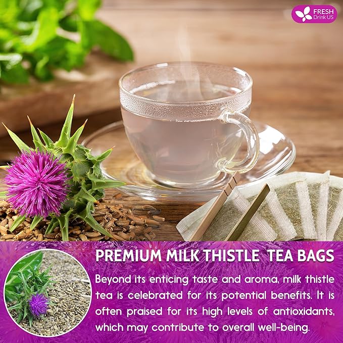 FreshDrinkUS, Premium 135 Milk Thistle Tea Bags, 100% Natural & Pure from Milk Thistle Seeds. Milk Thistle Seed Herbal Tea. Made with Natural Material Tea Bags. No Sugar, No Caffeine, No Gluten, Vegan.