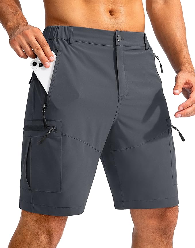 Pudolla Men's Hiking Cargo Shorts 9" Lightweight Outdoor Work Shorts for Men Travel Golf Camping Casual with 5 Zipper Pockets