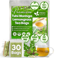 FreshDrinkUS, Premium 30 Tea Bags Tulsi Moringa Lemongrass, 100% Natural & Pure from Tulsi Holy Basil Leaves, Moringa & Lemongrass. Made with Natural Material Tea Bags. No Sugar, No Caffeine, Vegan.