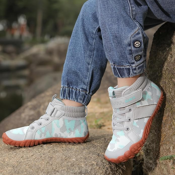KUBUA Kids High Top Barefoot Shoes Boys Girls Minimalist Sneakers Lightweight Comfort Zero Drop Shoes Toddler Little Big Kid