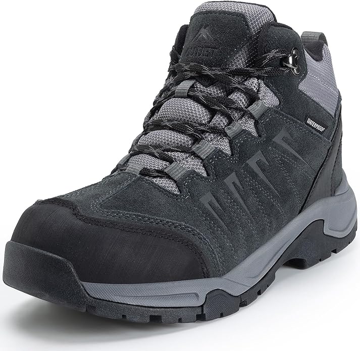 Men's Waterproof Hiking Boots Lightweight Comfortable Leather Mid Ankle Outdoor Trekking Boot