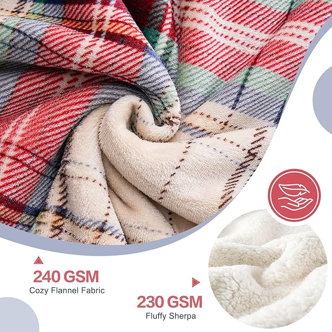 PU MEI Sherpa Fleece Throw Blanket 80" x 90" Reversible Plush Fluffy Large Big Blanket Lattice Flannel Blankets for All Season Use, Chrismas Red