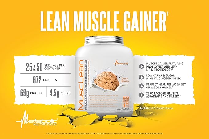 Metabolic Nutrition - Musclean - Milkshake, Whey High Protein Meal Replacement, Maintenance Nutrition, Low Carb, Keto Diet, Digestive Enzymes, Vanilla, 5 Pound (50 ser)