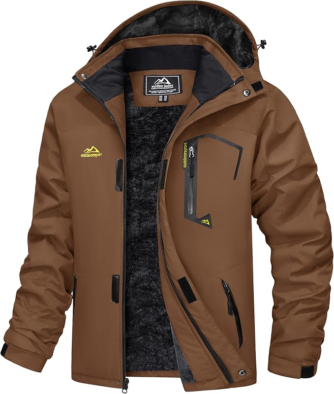 MAGCOMSEN Men's Winter Coats Water Resistant Ski Snow Jacket Warm Fleece Jacket Parka Raincoats With Multi-Pockets