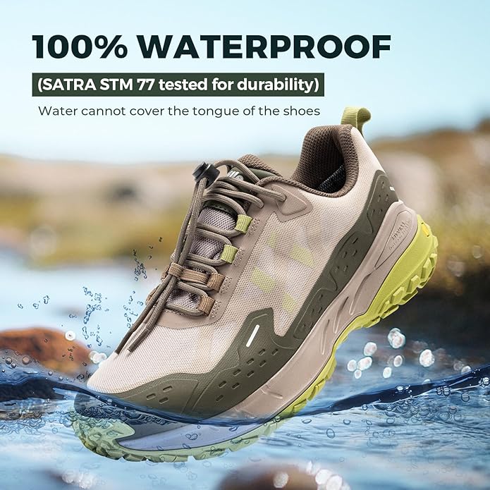 FitVille Men Waterproof Hiking Shoes Extra Wide Walking Shoes Slip-Resistant Trekking Trainers All-Terrain Quick Lace Sneakers for Travel, Camping, Running
