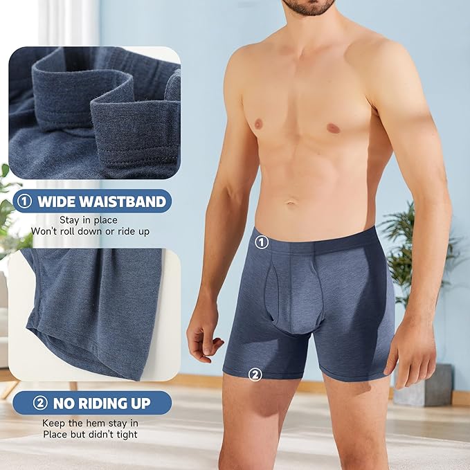 BAMBOO COOL Men's Ultra ComfortSoft Underwear, Moisture Wicking & Breathable No Ride Up Boxer Briefs with Fly, Multipack