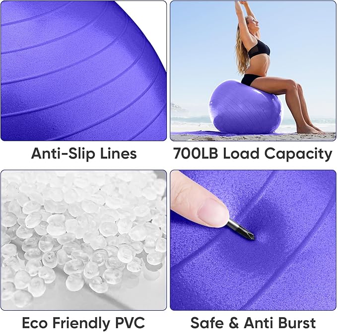 APEXUP Yoga & Pilates Ball - Anti Slip Heavy Duty Gym Ball for Fitness, Balance & Core Workout