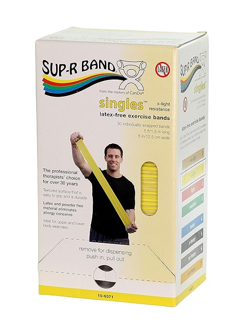 CanDo 10-6371 Sup-R Band Latex-Free Exercise Band, 5' Length, Yellow, Pack of 30