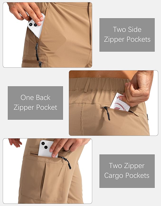 Pudolla Men's Hiking Cargo Shorts 9" Lightweight Outdoor Work Shorts for Men Travel Golf Camping Casual with 5 Zipper Pockets