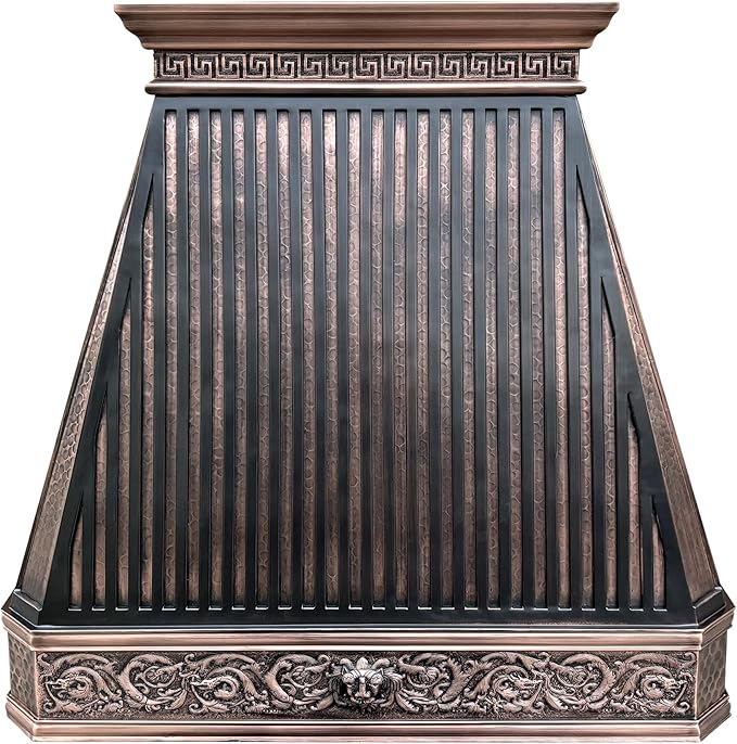 CT Copper Tailor Copper Vent Hood Wall Mount,42'' W,42'H, 1150 CFM Exhaust Fan,Stainless Steel Vent,LED Light,Dishwasher-Safe Baffle Filters,Light Hammered-Medium Patina,VH14TA2L