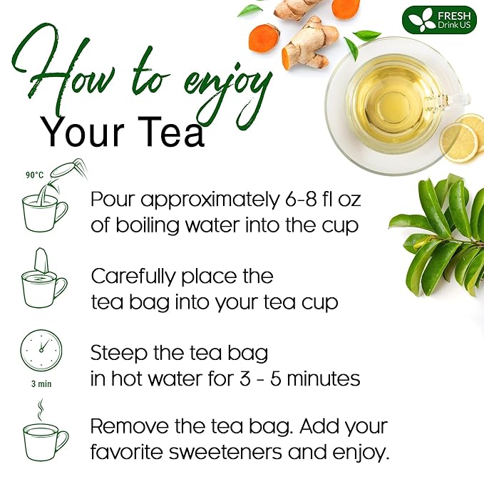 FreshDrinkUS, Premium 40 Soursop Turmeric Tea Bags, 100% Natural, Blend of Soursop Leaves, and Turmeric Root. Made with Natural Material Tea Bags. No Sugar, Vegan.