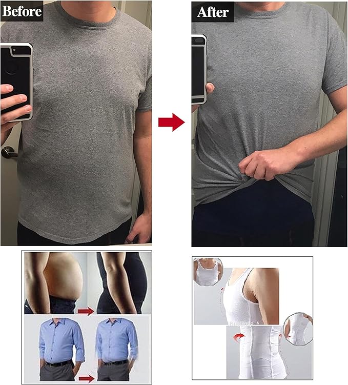 GKVK Mens Slimming Body Shaper Vest Shirt Abs Abdomen Slim