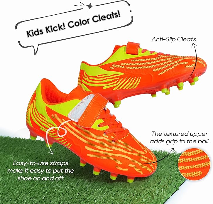 brooman Kids Firm Ground Soccer Cleats Boys Girls Athletic Football Shoes