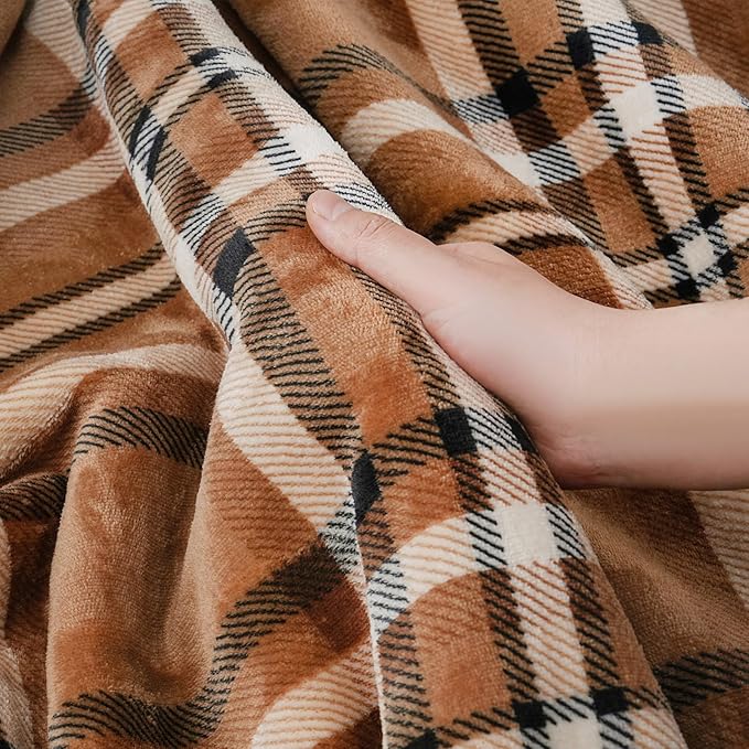 PU MEI Sherpa Fleece Throw Blanket 60" x 80" Reversible Plush Fluffy Large Big Blanket Lattice Flannel Blankets for All Season Use, Mocha Brown