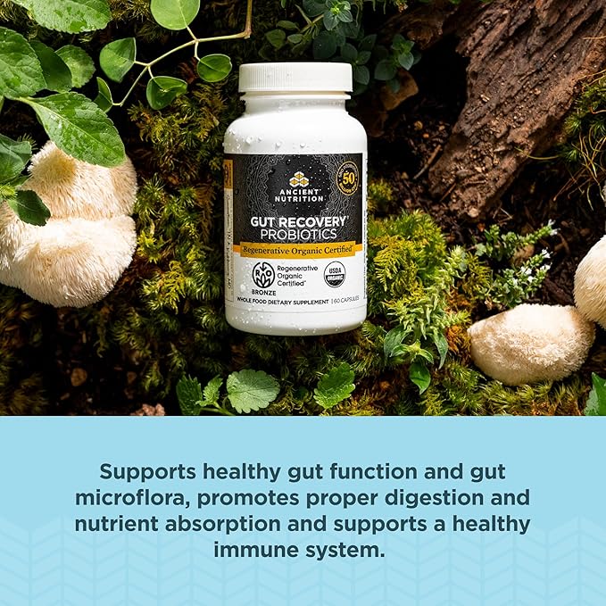 Ancient Nutrition Regenerative Organic Certified Probiotics for Gut Recovery, Probiotics Gut Recovery, for Healthy Digestion and Immune System Function Support, 50 Billion CFUs* Per Serving, 60 Count