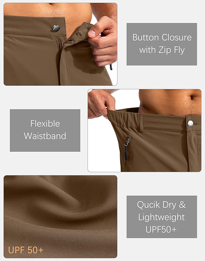 Pudolla Men's Hiking Cargo Shorts 9" Lightweight Outdoor Work Shorts for Men Travel Golf Camping Casual with 5 Zipper Pockets