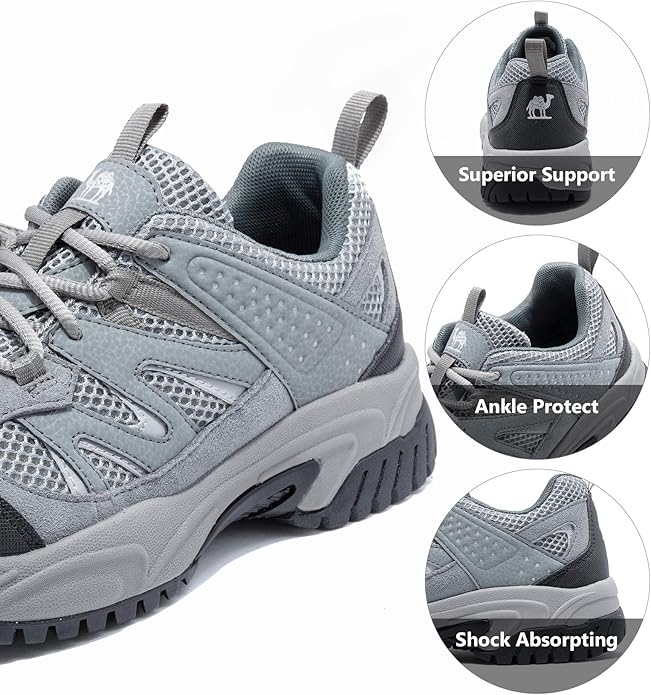 CAMELSPORTS Hiking Shoes Men Lightweight Non-Slip Breathable Sneakers Low Top Walking Shoes for Outdoor Trailing Trekking Walking Climbing
