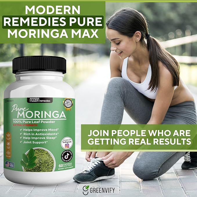 Modern Remedies Pure Moringa Max Leaf Powder Supplement, 800mg, 60 Capsules, Extra Strength for Mood, Sleep and Joint Support, Gluten Free (2)