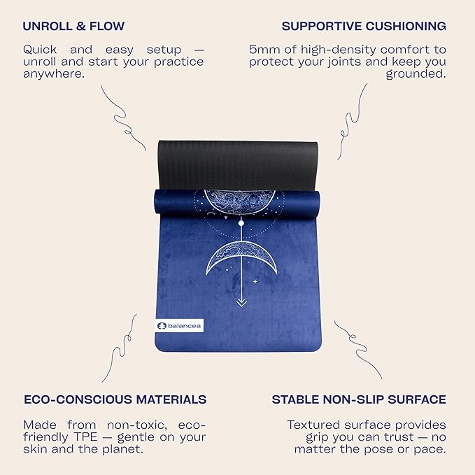 Yoga Mat 5mm Non Slip Suede & TPE - Eco-Friendly Fitness & Exercise Mat for Home Gym, Pilates, Hot Yoga, and Meditation - Lightweight Durable 72 x 24 inch Workout Mat for Women & Men