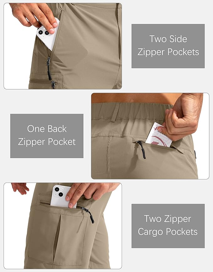 Pudolla Men's Hiking Cargo Shorts 9" Lightweight Outdoor Work Shorts for Men Travel Golf Camping Casual with 5 Zipper Pockets