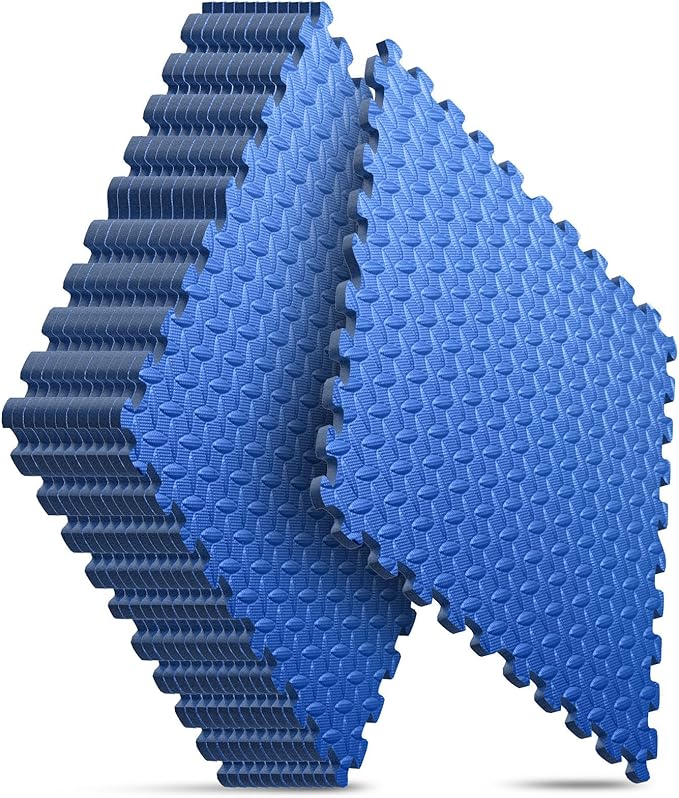 Home Gym Mat, Puzzle Exercise Mat, EVA Interlocking Foam Floor Tiles for Home Workout Equipment and Kids' Play Areas - Blue, 24 in x 24 in x ½ in - 12 Tiles (Blue, 12 Pack 48 sq ft)