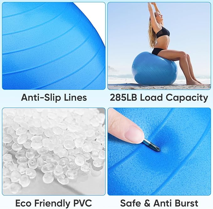 APEXUP Yoga & Pilates Ball - Anti Slip Heavy Duty Gym Ball for Fitness, Balance & Core Workout