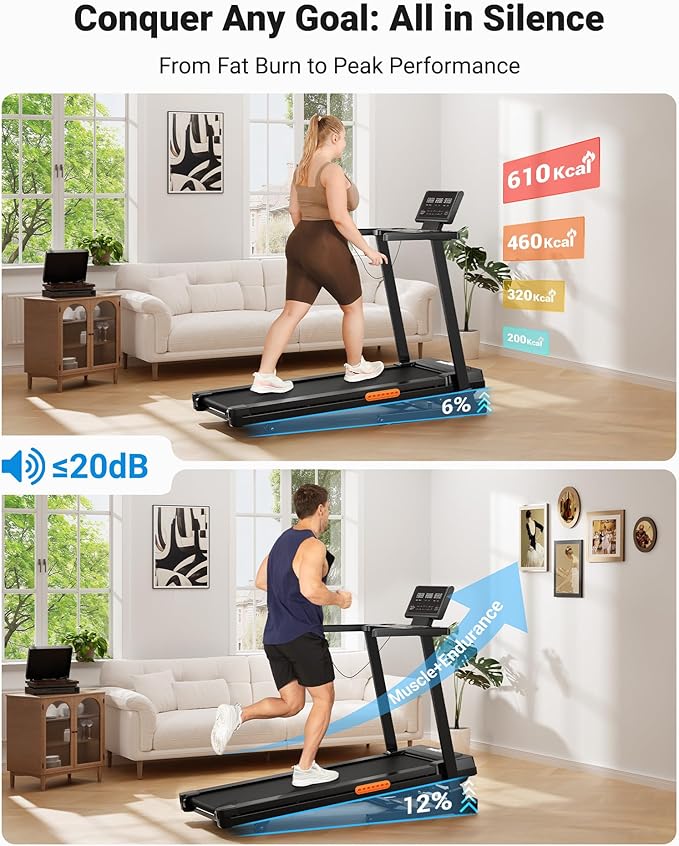 THERUN Treadmill with Incline, 3.0 HP Foldable Treadmills for Home, Brushless Motor Auto Incline Treadmill, 12 Level Adjustable, 300 LBS Capacity, Quiet Running