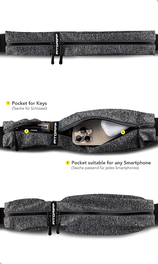 Fitgriff® Running Belt for Men & Women - Secure Jogging Pouch for Phone, Keys & Essentials - For All Cell Phones