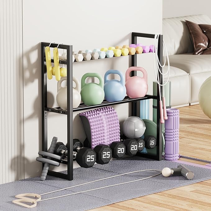 Pickpiff Adjustable 3-Tier Dumbbell Rack – Heavy-Duty Metal Weight Storage Stand for Dumbbells, Kettlebells, and More – Space-Efficient Home Gym Organizer – 360 lb Capacity (Dumbbells Not Included)