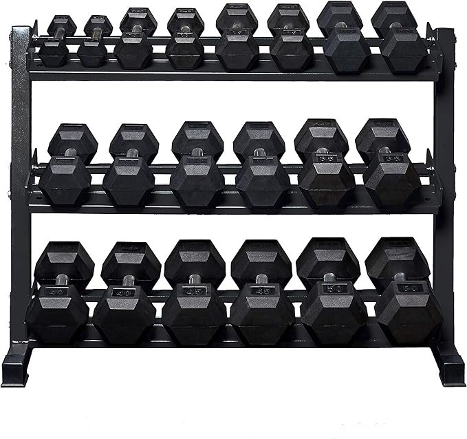 REP Fitness Rubber Hex Dumbbell Set, Adjustable Weight Pairs, Home Gym Equipment, Strength Training For Men Women, Black Coated Grips, Workout Rack Storage Optional, Heavy Lb Free Weights