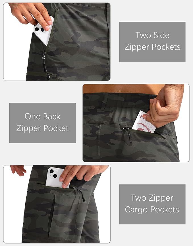 Pudolla Men's Hiking Cargo Shorts 9" Lightweight Outdoor Work Shorts for Men Travel Golf Camping Casual with 5 Zipper Pockets