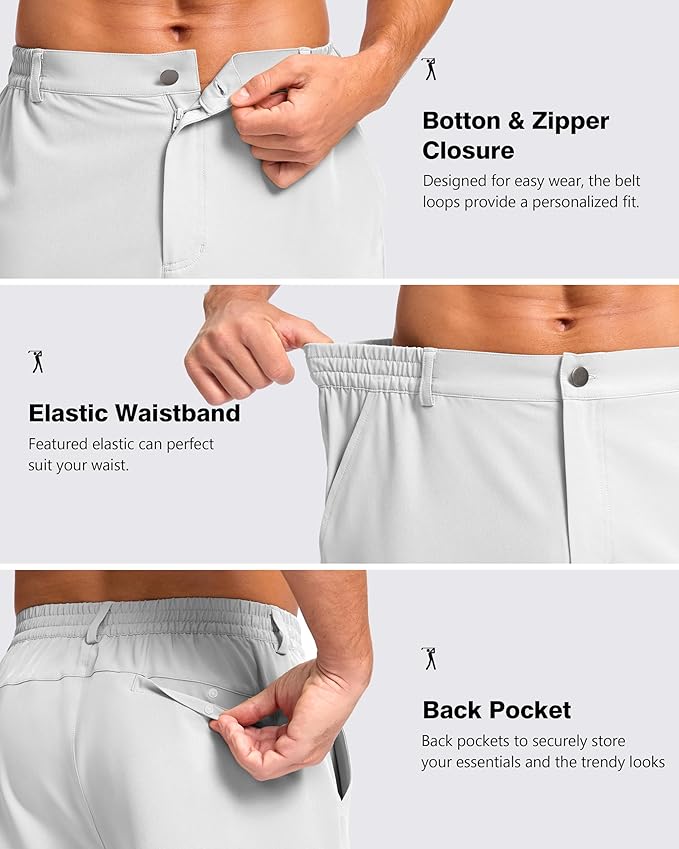 Pudolla Men's Casual Shorts 7"/9" Lightweight Golf Shorts with 3 Pockets Stretch Quick Dry Comfy Work Shorts