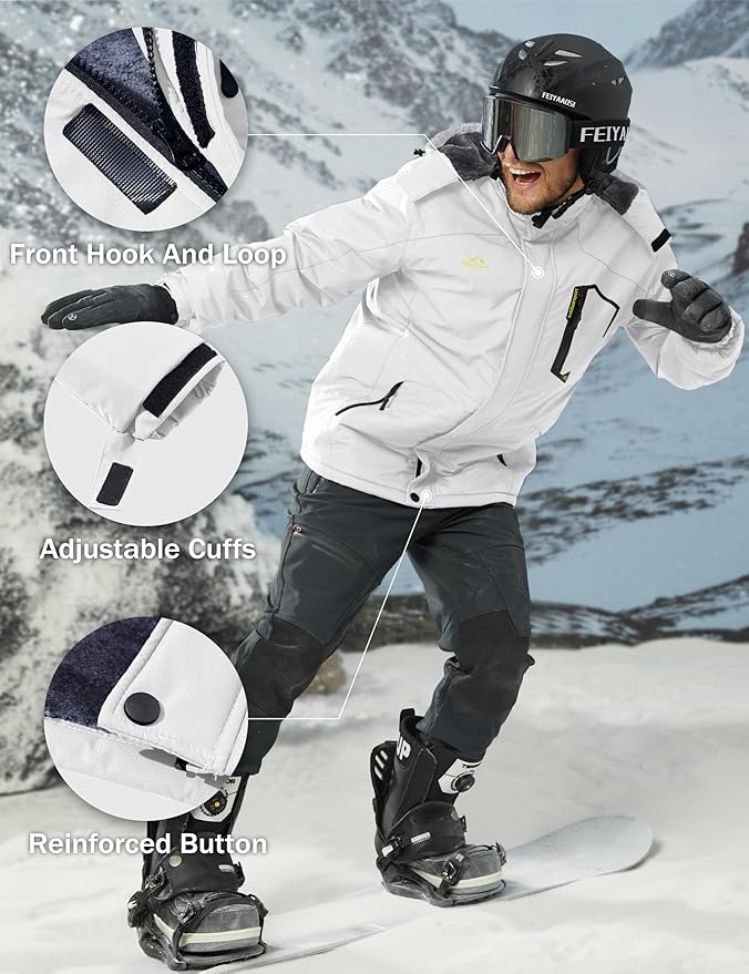 MAGCOMSEN Men's Winter Coats Water Resistant Ski Snow Jacket Warm Fleece Jacket Parka Raincoats With Multi-Pockets