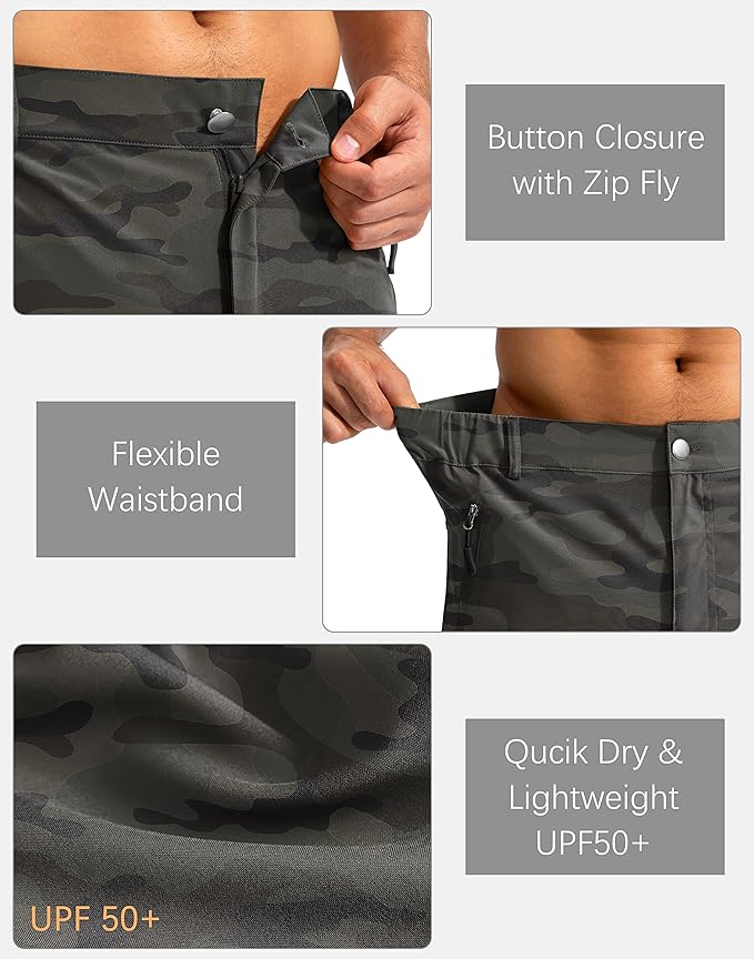 Pudolla Men's Hiking Cargo Shorts 9" Lightweight Outdoor Work Shorts for Men Travel Golf Camping Casual with 5 Zipper Pockets