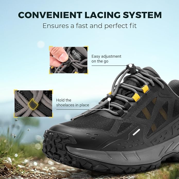 FitVille Men Waterproof Hiking Shoes Extra Wide Walking Shoes Slip-Resistant Trekking Trainers All-Terrain Quick Lace Sneakers for Travel, Camping, Running