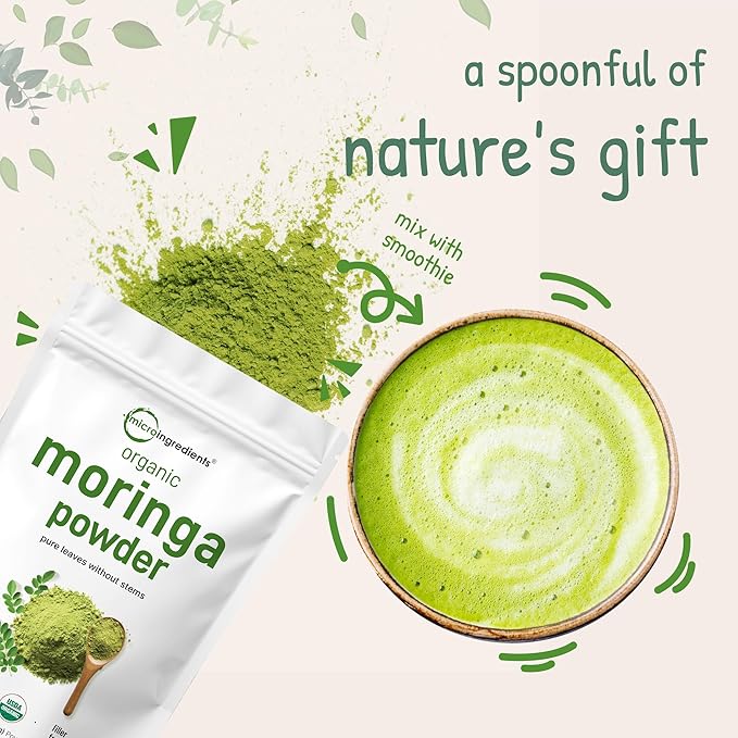 Organic Moringa Oleifera Leaf Powder, 2 Pounds, Rich in Antioxidants and Immune Vitamin, Great Superfoods for Moringa Tea, Moringa Drink, India Grown, Vegan