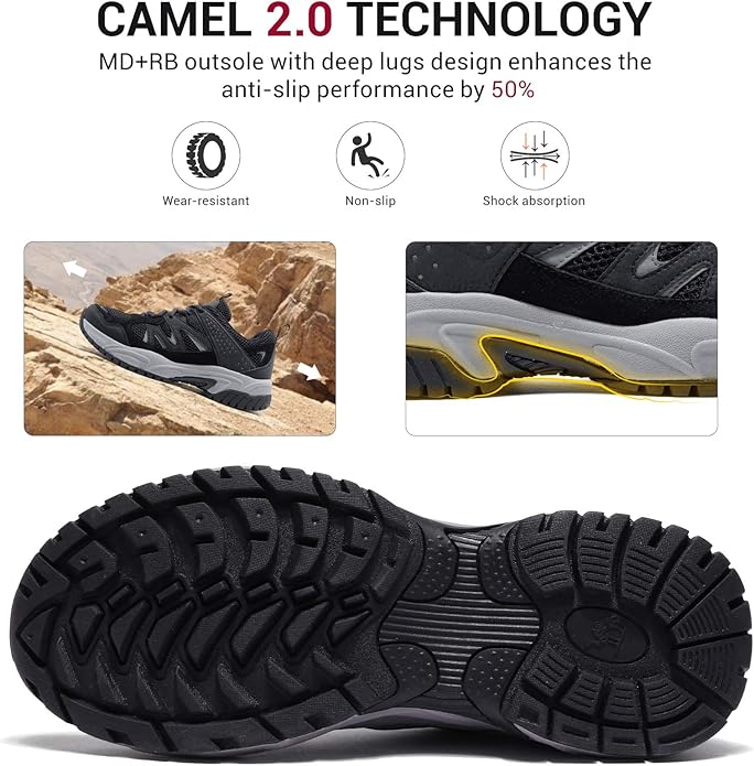 CAMELSPORTS Hiking Shoes Men Lightweight Non-Slip Breathable Sneakers Low Top Walking Shoes for Outdoor Trailing Trekking Walking Climbing