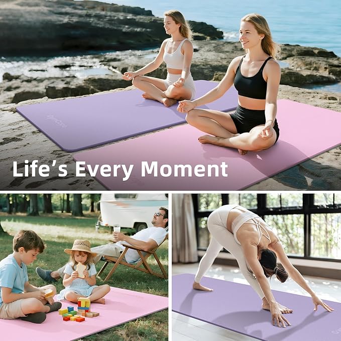 Extra Large Yoga Mat - 72"x35", 72"x48", 78"x57" - Wide TPE Exercise Mat for Home, Stretching, Couples & Family Workouts - 6-12mm Thick, Non-Slip & Waterproof - with Carry Bag and Straps