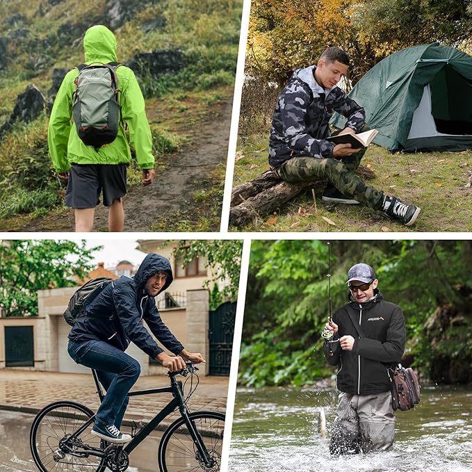 APEXUP Packable Rain Jacket Men with Reflective Zipper, Lightweight Waterproof Raincoat, Mens Rain Jacket for Outdoor Sports