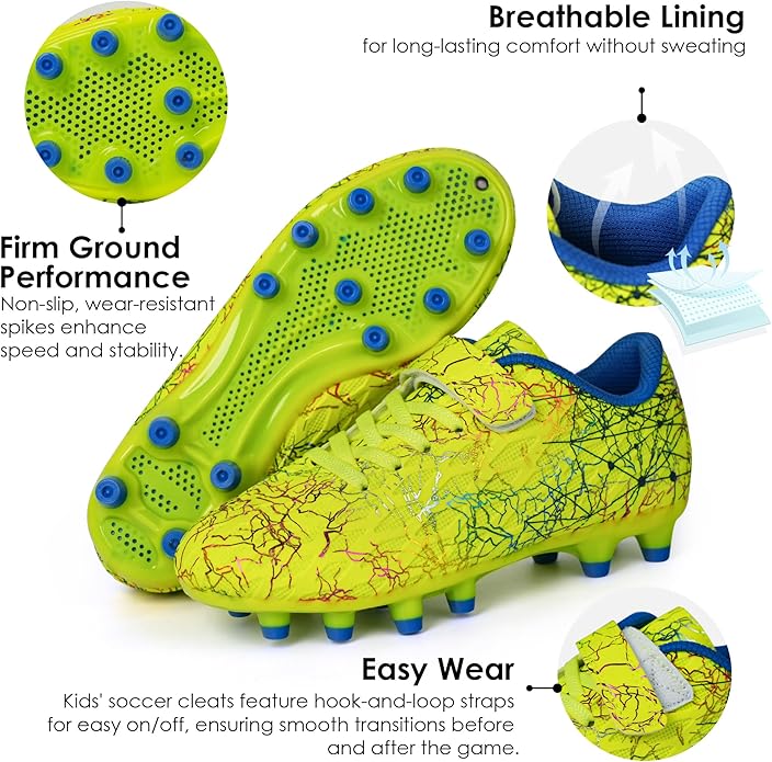 brooman Kids Firm Ground Soccer Cleats Boys Girls Football Cleats with Soccer Socks