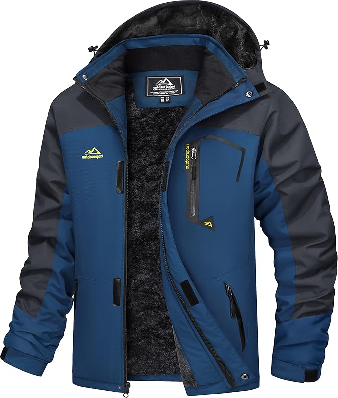 MAGCOMSEN Men's Winter Coats Water Resistant Ski Snow Jacket Warm Fleece Jacket Parka Raincoats With Multi-Pockets