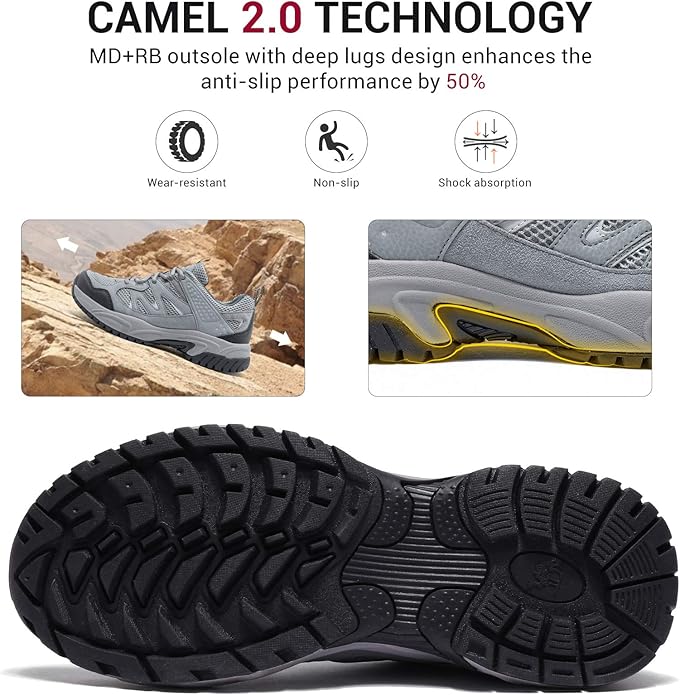 CAMELSPORTS Hiking Shoes Men Lightweight Non-Slip Breathable Sneakers Low Top Walking Shoes for Outdoor Trailing Trekking Walking Climbing
