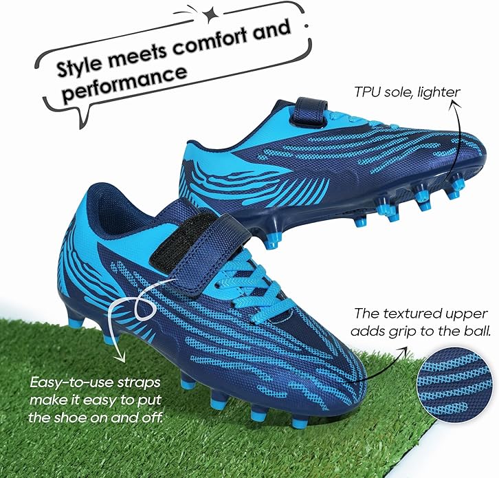 brooman Kids Firm Ground Soccer Cleats Boys Girls Athletic Football Shoes
