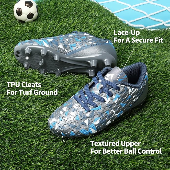 DREAM PAIRS Boys Girls Soccer Cleats Youth Firm Groud Athletic Outdoor Trainning Football Shoes for Little/Big Kid