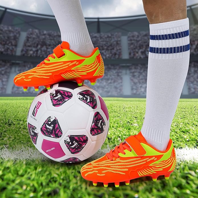 brooman Kids Firm Ground Soccer Cleats Boys Girls Athletic Football Shoes