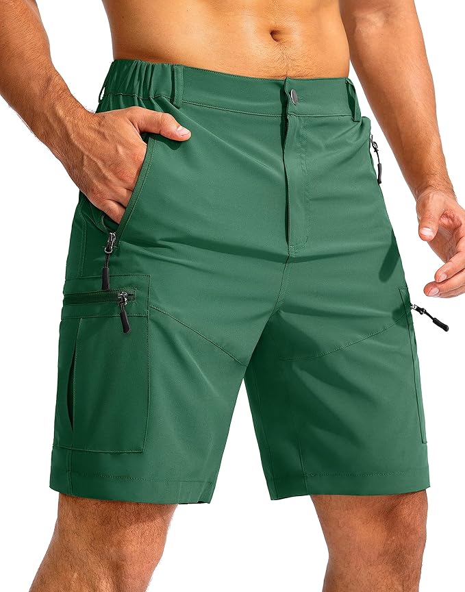 Pudolla Men's Hiking Cargo Shorts 9" Lightweight Outdoor Work Shorts for Men Travel Golf Camping Casual with 5 Zipper Pockets