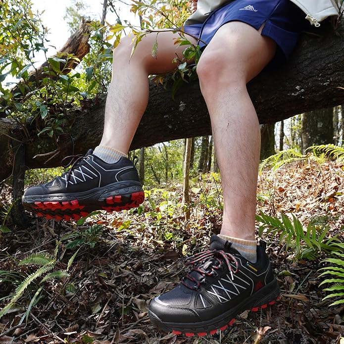Queday Men's Waterproof Hiking Shoes Lightweight Anti Slip Outdoor Ankle Boots Breathable Hike Trekking Trails Shoe