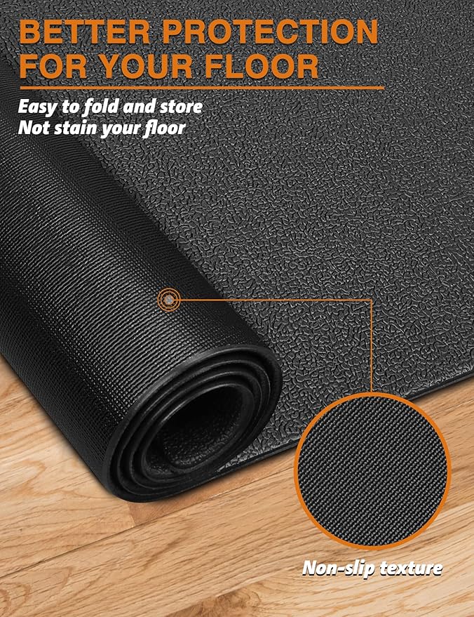 Treadmill Mat, 5'x2.5'/5.6'x2'/6.5'x3'/8'x3',6mm Thickness Exercise Equipment Mat for Carpet Hardwood Floors, Compatible with Walking Pad,Spin Bike,Elliptical Trainer,Rowing Machine